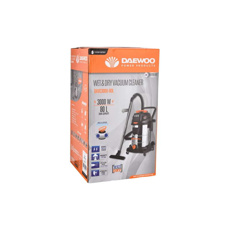 Daewoo DAVC3000-80L Aspiratore Industriale | 3000W 80L Wet & Dry Daewoo DAVC3000-80L Aspiratore Industriale | 3000W 80L Wet & Dry